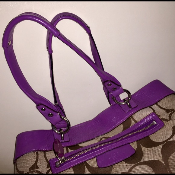 COACH Penelope Khaki Signature Purple Leather Bag - Picture 4 of 8